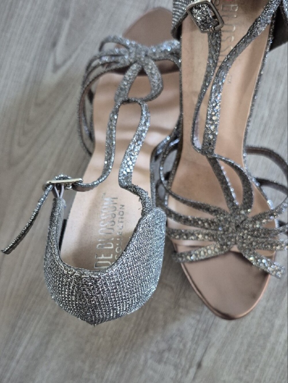 De Blossom Collection Silver Glitter Strappy Evening Heels - Picture 7 of 11